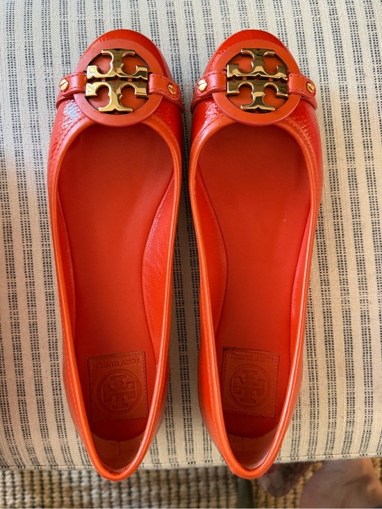Tory Burch Shoes - Tory Burch Orange Leather Logo Ballet Flats